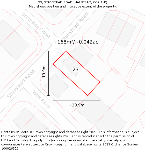 23, STANSTEAD ROAD, HALSTEAD, CO9 1NQ: Plot and title map