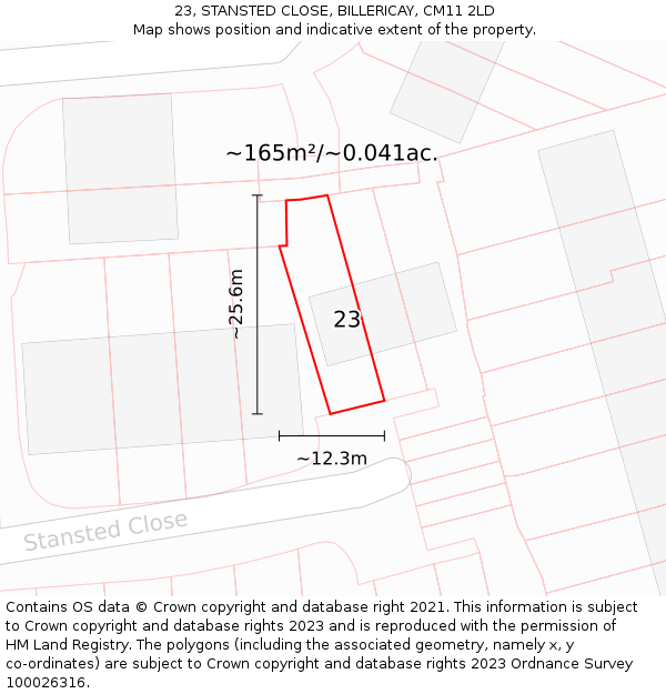 23, STANSTED CLOSE, BILLERICAY, CM11 2LD: Plot and title map
