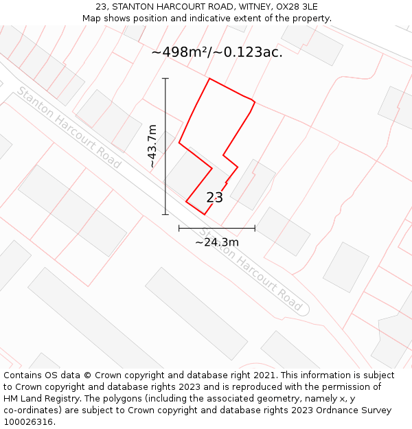 23, STANTON HARCOURT ROAD, WITNEY, OX28 3LE: Plot and title map