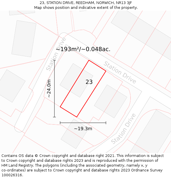 23, STATION DRIVE, REEDHAM, NORWICH, NR13 3JF: Plot and title map