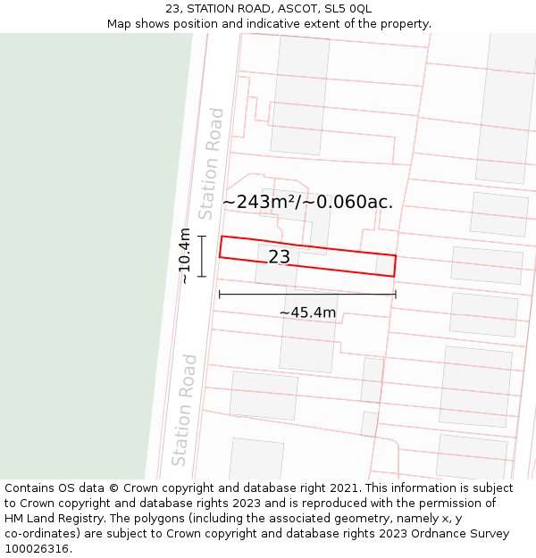 23, STATION ROAD, ASCOT, SL5 0QL: Plot and title map