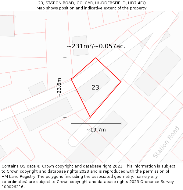 23, STATION ROAD, GOLCAR, HUDDERSFIELD, HD7 4EQ: Plot and title map