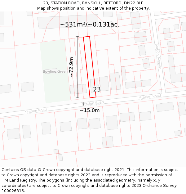 23, STATION ROAD, RANSKILL, RETFORD, DN22 8LE: Plot and title map