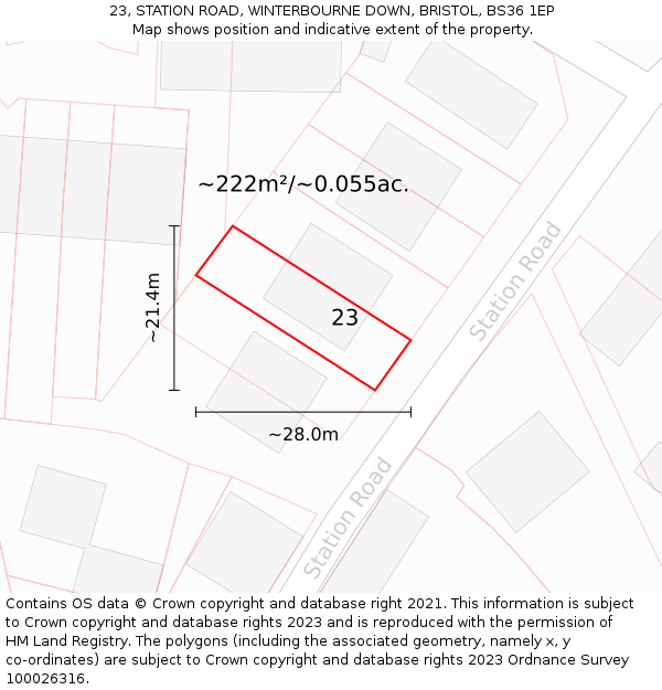 23, STATION ROAD, WINTERBOURNE DOWN, BRISTOL, BS36 1EP: Plot and title map