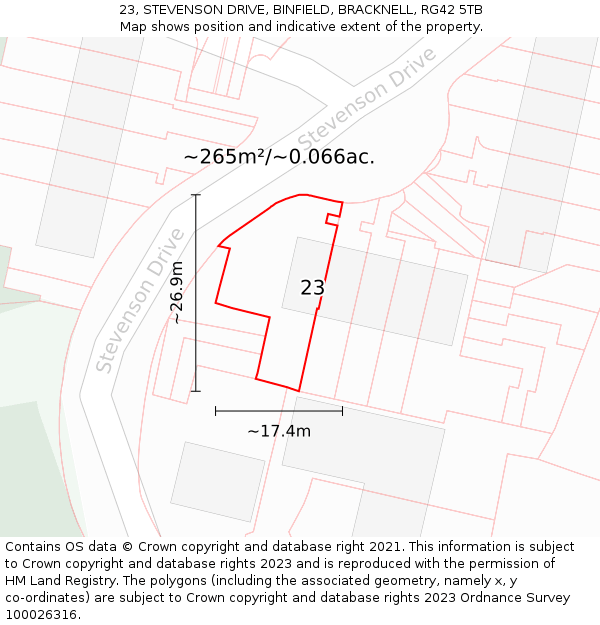 23, STEVENSON DRIVE, BINFIELD, BRACKNELL, RG42 5TB: Plot and title map