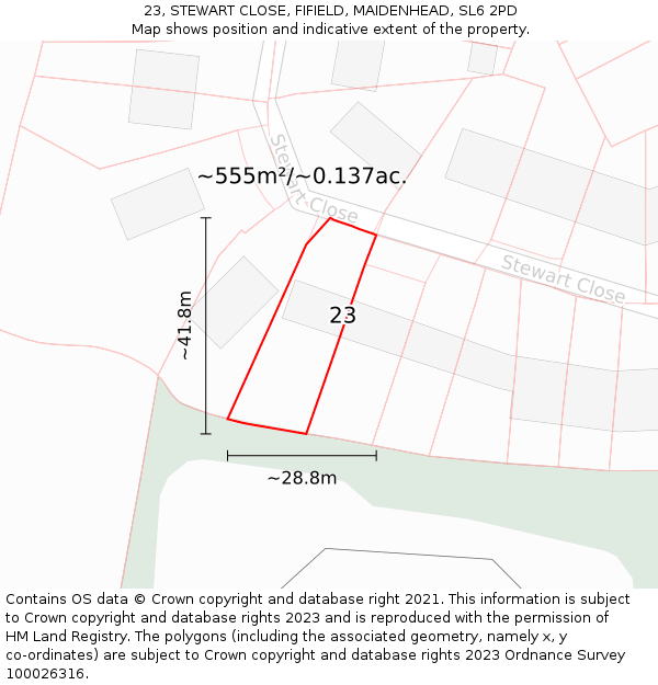 23, STEWART CLOSE, FIFIELD, MAIDENHEAD, SL6 2PD: Plot and title map