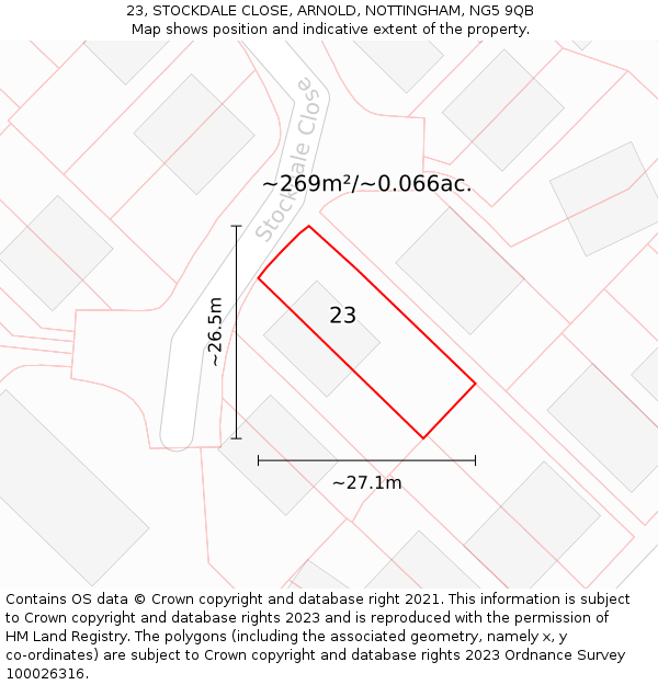 23, STOCKDALE CLOSE, ARNOLD, NOTTINGHAM, NG5 9QB: Plot and title map
