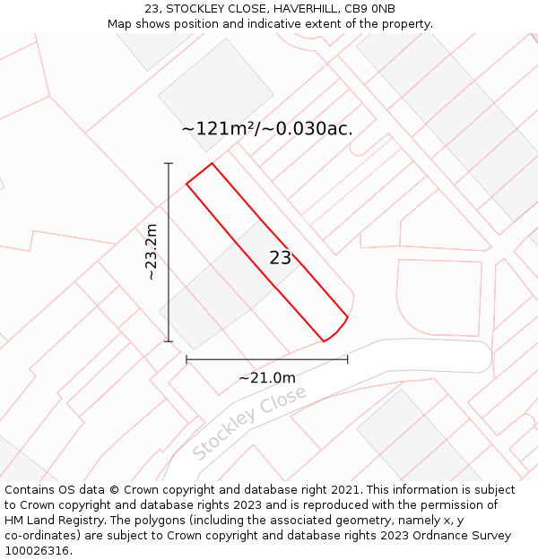 23, STOCKLEY CLOSE, HAVERHILL, CB9 0NB: Plot and title map