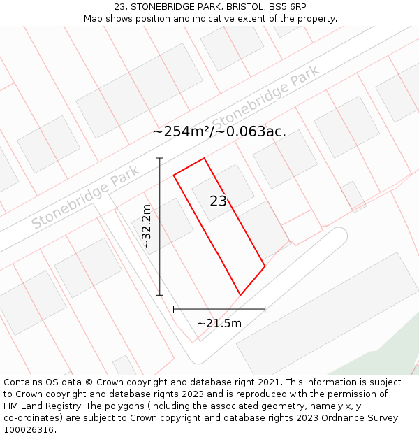 23, STONEBRIDGE PARK, BRISTOL, BS5 6RP: Plot and title map