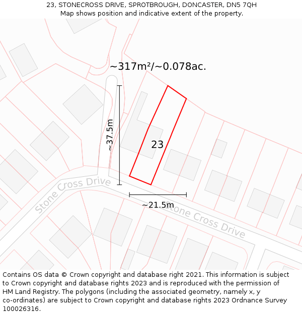 23, STONECROSS DRIVE, SPROTBROUGH, DONCASTER, DN5 7QH: Plot and title map