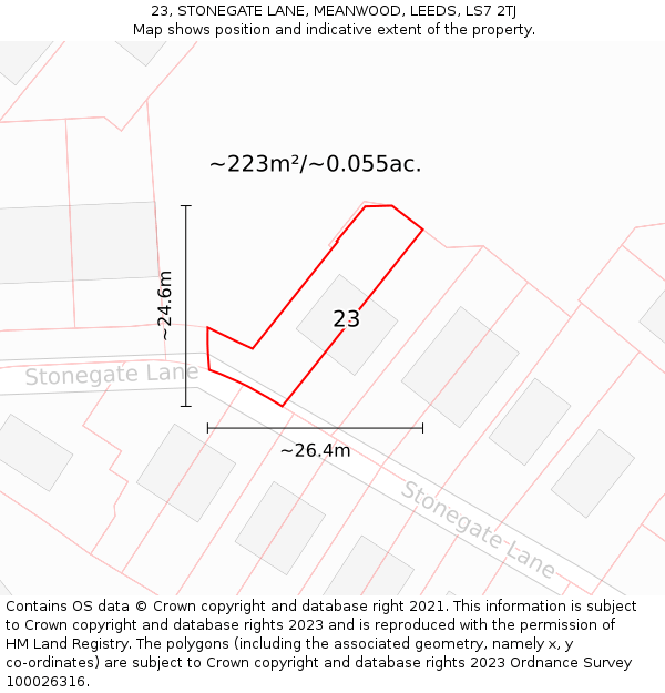 23, STONEGATE LANE, MEANWOOD, LEEDS, LS7 2TJ: Plot and title map