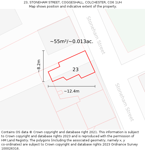 23, STONEHAM STREET, COGGESHALL, COLCHESTER, CO6 1UH: Plot and title map