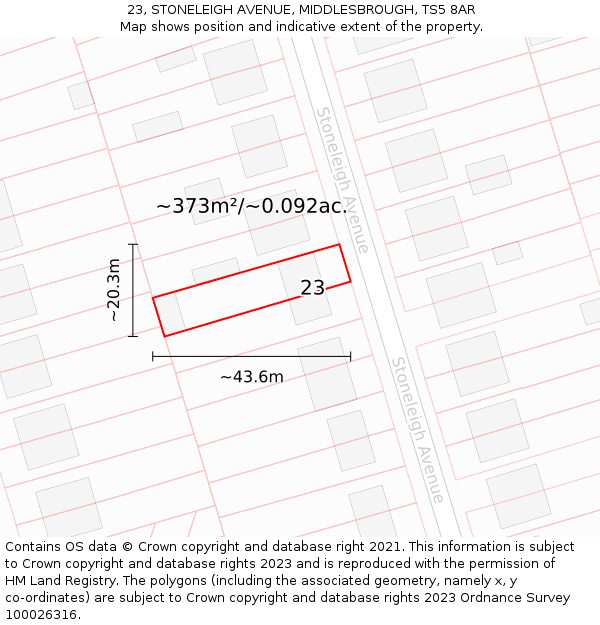 23, STONELEIGH AVENUE, MIDDLESBROUGH, TS5 8AR: Plot and title map