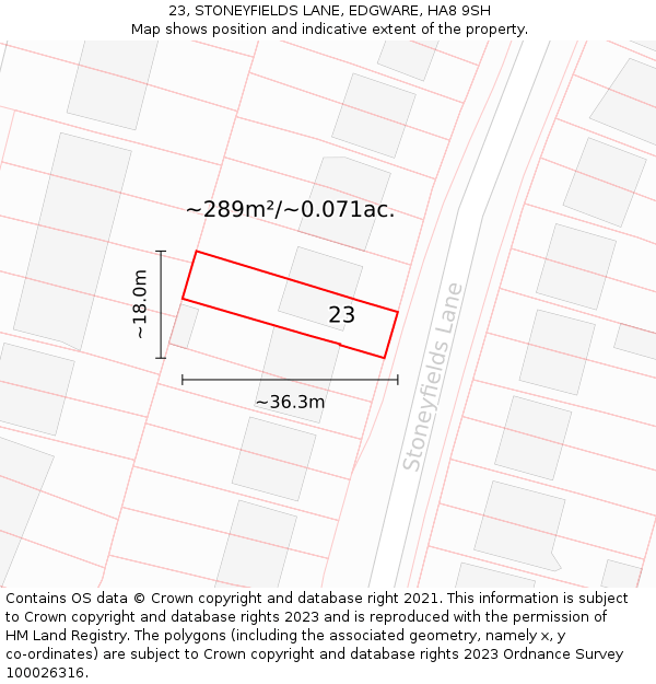 23, STONEYFIELDS LANE, EDGWARE, HA8 9SH: Plot and title map