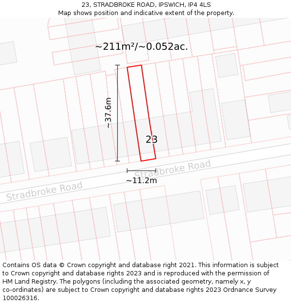 23, STRADBROKE ROAD, IPSWICH, IP4 4LS: Plot and title map