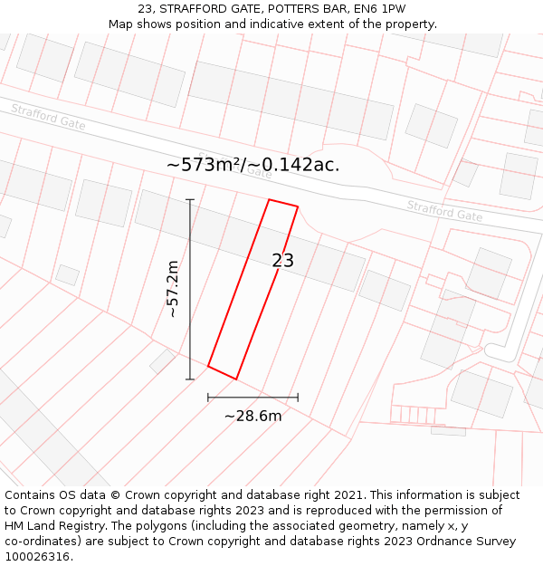 23, STRAFFORD GATE, POTTERS BAR, EN6 1PW: Plot and title map