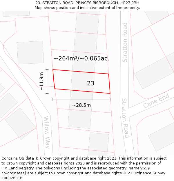 23, STRATTON ROAD, PRINCES RISBOROUGH, HP27 9BH: Plot and title map