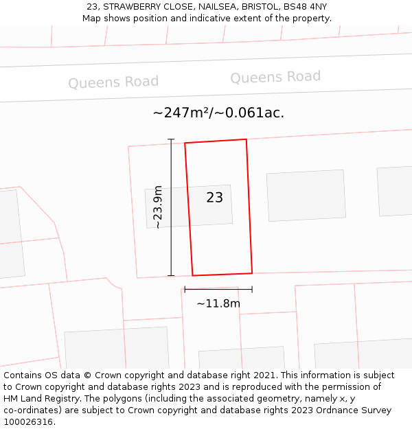 23, STRAWBERRY CLOSE, NAILSEA, BRISTOL, BS48 4NY: Plot and title map