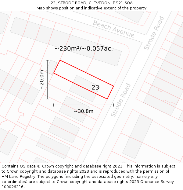 23, STRODE ROAD, CLEVEDON, BS21 6QA: Plot and title map