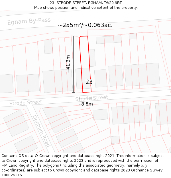 23, STRODE STREET, EGHAM, TW20 9BT: Plot and title map