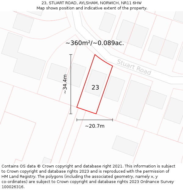 23, STUART ROAD, AYLSHAM, NORWICH, NR11 6HW: Plot and title map