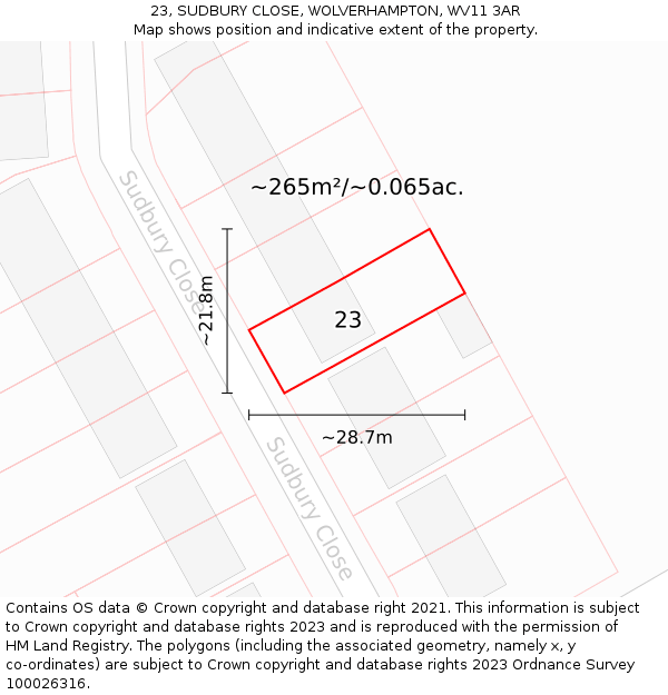 23, SUDBURY CLOSE, WOLVERHAMPTON, WV11 3AR: Plot and title map