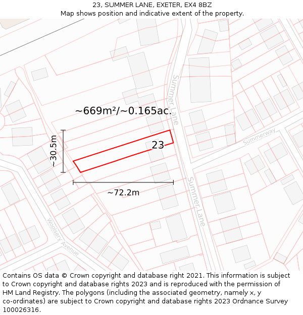23, SUMMER LANE, EXETER, EX4 8BZ: Plot and title map