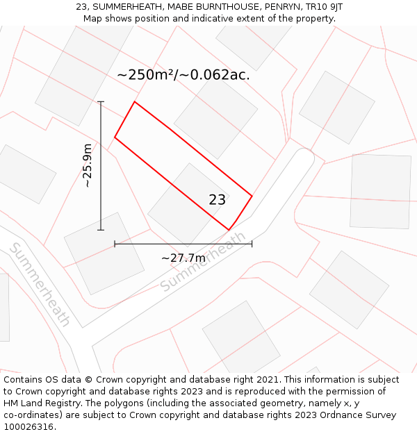 23, SUMMERHEATH, MABE BURNTHOUSE, PENRYN, TR10 9JT: Plot and title map
