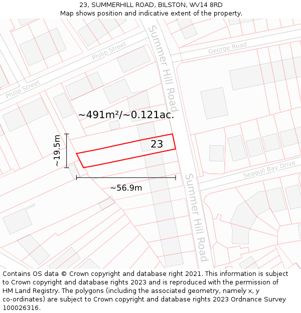 23, SUMMERHILL ROAD, BILSTON, WV14 8RD: Plot and title map