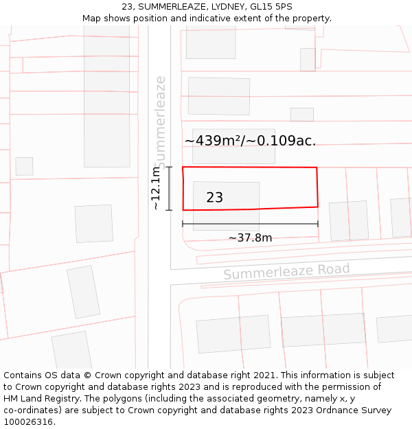 23, SUMMERLEAZE, LYDNEY, GL15 5PS: Plot and title map