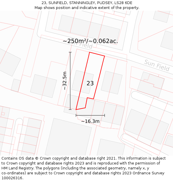23, SUNFIELD, STANNINGLEY, PUDSEY, LS28 6DE: Plot and title map
