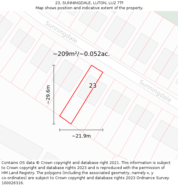 23, SUNNINGDALE, LUTON, LU2 7TF: Plot and title map