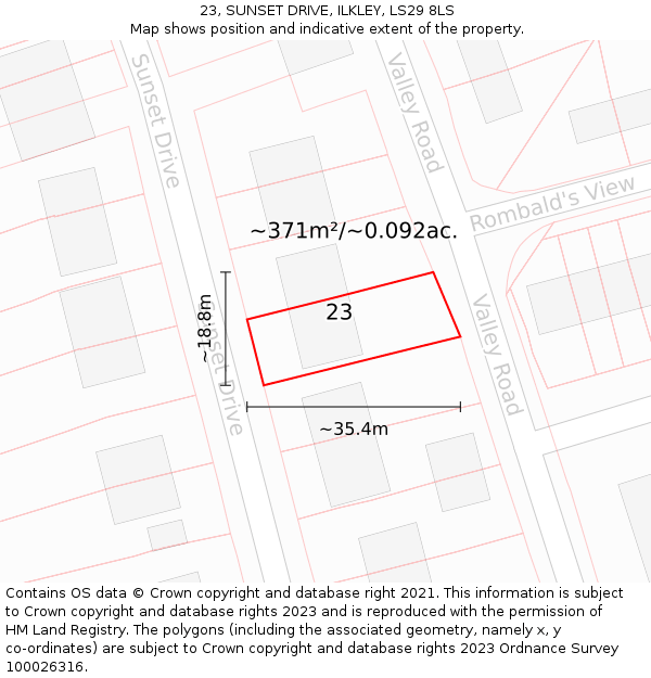 23, SUNSET DRIVE, ILKLEY, LS29 8LS: Plot and title map