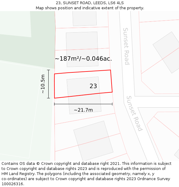 23, SUNSET ROAD, LEEDS, LS6 4LS: Plot and title map