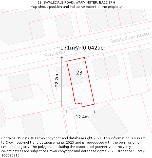 23, SWALEDALE ROAD, WARMINSTER, BA12 8FH: Plot and title map