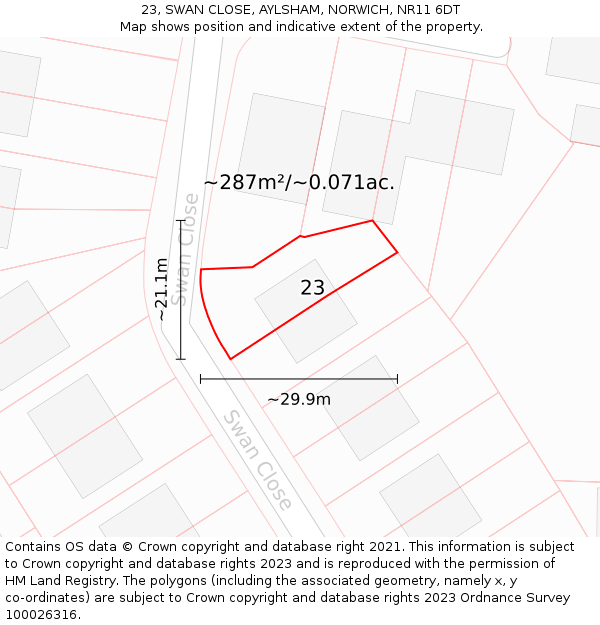 23, SWAN CLOSE, AYLSHAM, NORWICH, NR11 6DT: Plot and title map