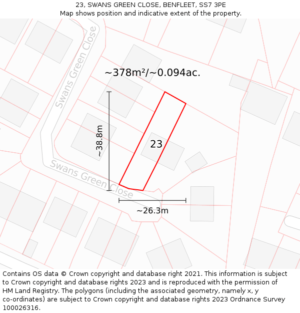 23, SWANS GREEN CLOSE, BENFLEET, SS7 3PE: Plot and title map