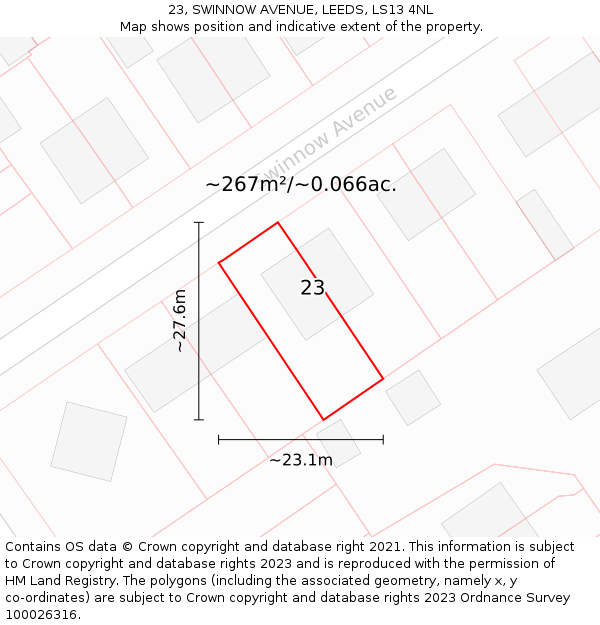 23, SWINNOW AVENUE, LEEDS, LS13 4NL: Plot and title map