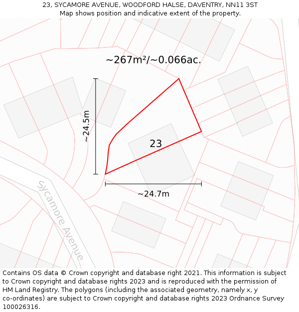 23, SYCAMORE AVENUE, WOODFORD HALSE, DAVENTRY, NN11 3ST: Plot and title map