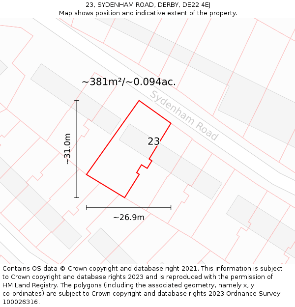23, SYDENHAM ROAD, DERBY, DE22 4EJ: Plot and title map