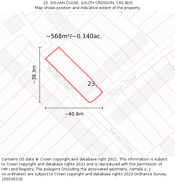 23, SYLVAN CLOSE, SOUTH CROYDON, CR2 8DS: Plot and title map