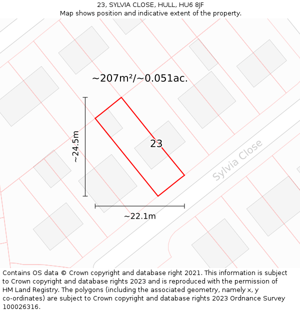 23, SYLVIA CLOSE, HULL, HU6 8JF: Plot and title map