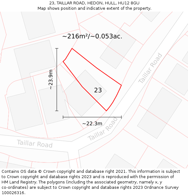 23, TAILLAR ROAD, HEDON, HULL, HU12 8GU: Plot and title map