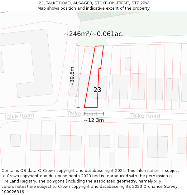 23, TALKE ROAD, ALSAGER, STOKE-ON-TRENT, ST7 2PW: Plot and title map