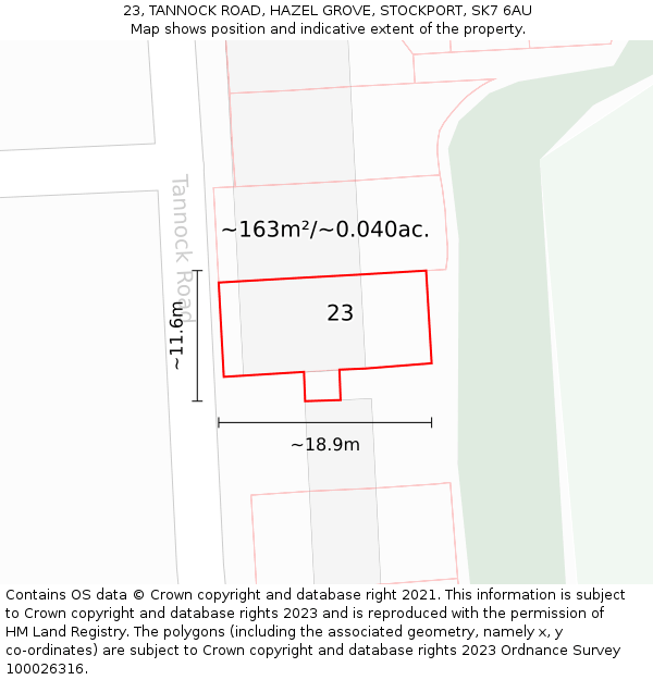 23, TANNOCK ROAD, HAZEL GROVE, STOCKPORT, SK7 6AU: Plot and title map