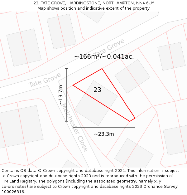 23, TATE GROVE, HARDINGSTONE, NORTHAMPTON, NN4 6UY: Plot and title map