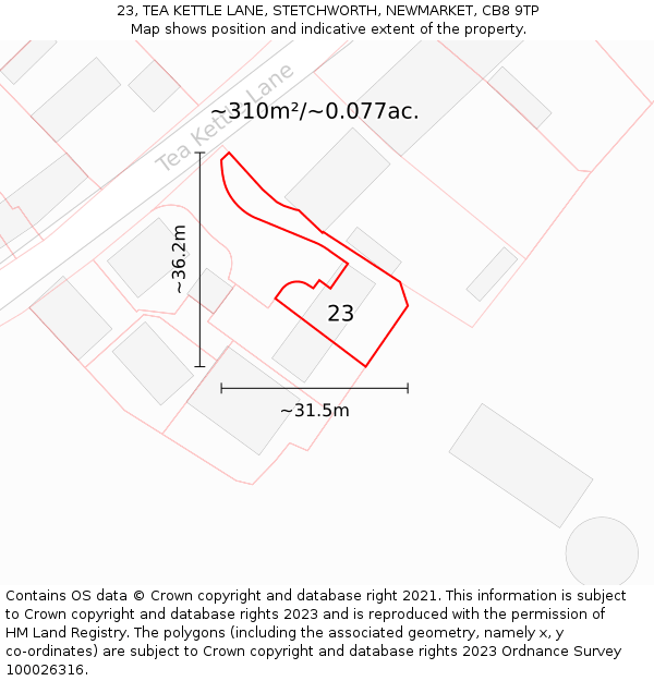 23, TEA KETTLE LANE, STETCHWORTH, NEWMARKET, CB8 9TP: Plot and title map