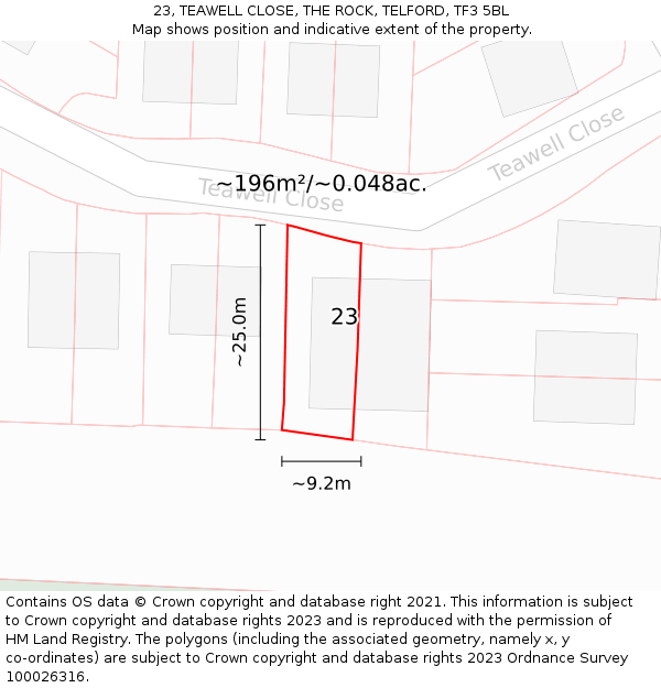 23, TEAWELL CLOSE, THE ROCK, TELFORD, TF3 5BL: Plot and title map