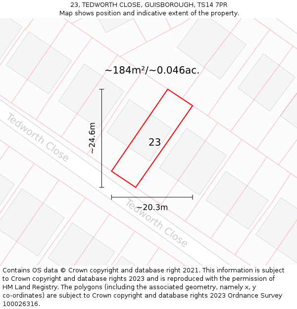 23, TEDWORTH CLOSE, GUISBOROUGH, TS14 7PR: Plot and title map
