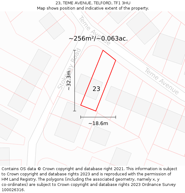 23, TEME AVENUE, TELFORD, TF1 3HU: Plot and title map